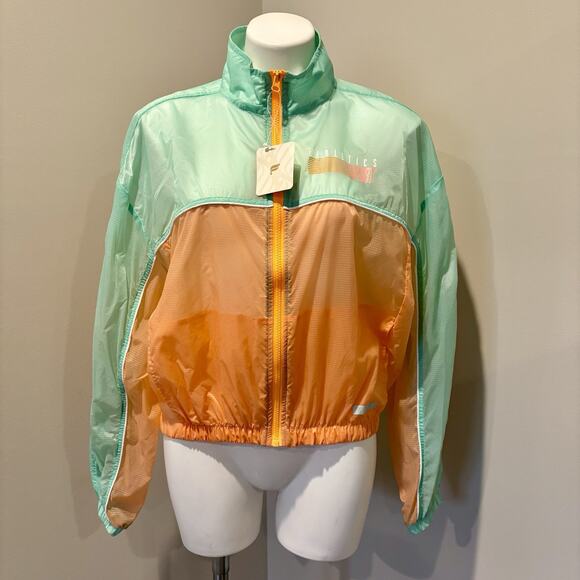 Fabletics Sport Payton Woven Jacket Large Peach Kiss Ombre Full Zip Pockets - Picture 4 of 13